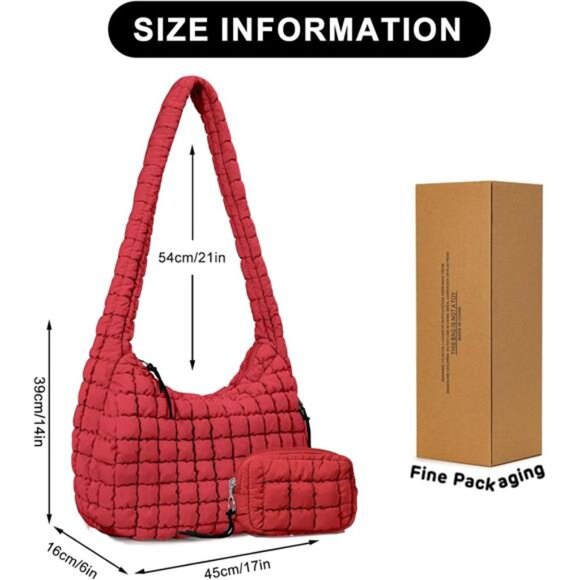 Large Quilted Lightweight Bag Red - Picture 3 of 6